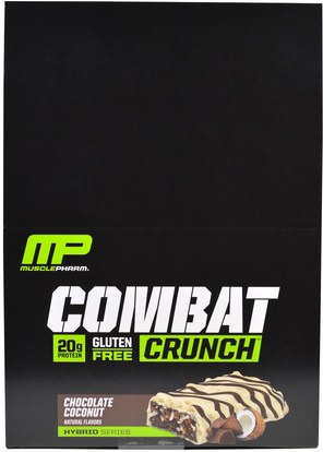 MusclePharm, Combat Crunch, Chocolate Coconut, 12 Bars, (63 g) Each ,والرياضة، والبروتين أشرطة