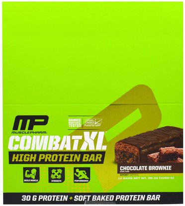 MusclePharm, Combat XL, High Protein Bar, Chocolate Brownie, 12 Bars, 38 oz (1080 g) ,الرياضة بروتين، الرياضة، بروتين أشرطة