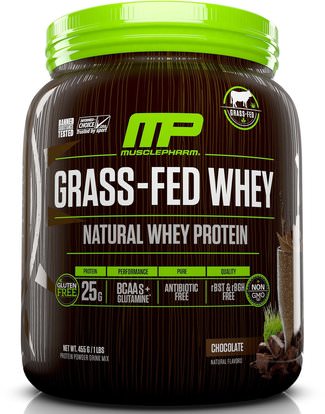 MusclePharm Natural, Grass-Fed Whey, Natural Whey Protein Drink Mix, Chocolate, 1 lbs (455 g) ,والرياضة، والمكملات الغذائية، والبروتين
