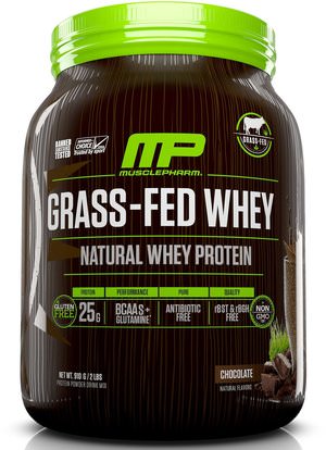 MusclePharm Natural, Grass-Fed Whey, Natural Whey Protein Powder Drink Mix, Chocolate, 2 lbs (910 g) ,والرياضة، والمكملات الغذائية، والبروتين