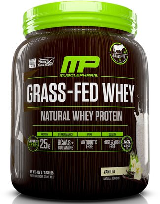 MusclePharm Natural, Grass-Fed Whey, Natural Whey Protein Powder Drink Mix, Vanilla, 0.93 lbs (420 g) ,والرياضة، والمكملات الغذائية، والبروتين
