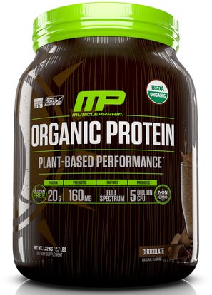 MusclePharm Natural, Organic Protein, Plant-Based Performance, Chocolate, 2.7 lbs (1.22 kg) ,والرياضة، والمكملات الغذائية، والبروتين