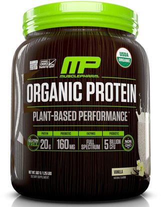 MusclePharm Natural, Organic Protein, Plant-Based Performance, Vanilla, 1.25 lbs (567 g) ,والرياضة، والمكملات الغذائية، والبروتين
