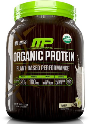 MusclePharm Natural, Organic Protein, Plant-Based Performance, Vanilla, 2.5 lbs (1.13 kg) ,والرياضة، والمكملات الغذائية، والبروتين