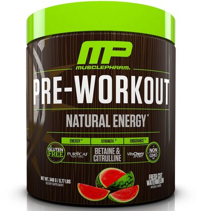 MusclePharm Natural, Pre-Workout, Natural Energy, Fresh Cut Watermelon, 0.77 lbs (348 g) ,والصحة، والطاقة