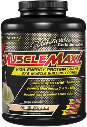 MuscleMaxx, High Energy + Muscle Building Protein, Vanilla Dream, 5 lb (2.27 kg) ,المكملات الغذائية، بروتين مصل اللبن، تجريب