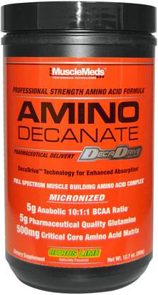 MuscleMeds, Amino Decanate, Professional Strength Amino Acid Formula, Citrus Lime, 12.7 oz (360 g) ,والمكملات، والأحماض الأمينية، وتركيبات الأحماض الأمينية، والرياضة، والرياضة