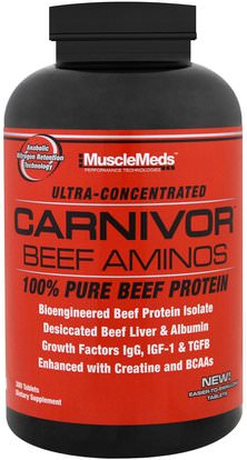 MuscleMeds, Carnivor Beef Aminos, 100% Pure Beef Protein, 300 Tablets ,والمكملات، والأحماض الأمينية، وتركيبات الأحماض الأمينية، والمكملات المنشطة