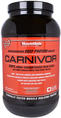 MuscleMeds, Carnivor, Bioengineered Beef Protein Isolate, Chocolate, 2.25 lbs (1,019.2 g) ,المكملات الغذائية، المكملات الابتنائية، والبروتين