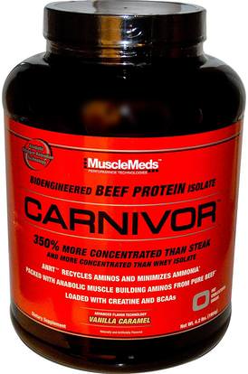 MuscleMeds, Carnivor, Bioengineered Beef Protein Isolate, Vanilla Caramel, 4.2 lbs (1904 g) ,المكملات الغذائية، المكملات الابتنائية، والبروتين
