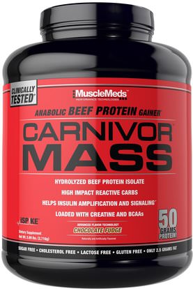 MuscleMeds, Carnivor Mass, Anabolic Beef Protein Gainer, Chocolate Fudge, 5.99 lbs (2,716 g) ,المكملات الغذائية، المكملات الابتنائية، والبروتين