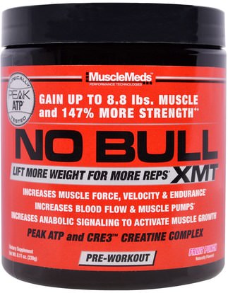 MuscleMeds, No Bull, XMT, Pre-Workout, Fruit Punch, 8.11 oz (230 g) ,الرياضة، تجريب، العضلات