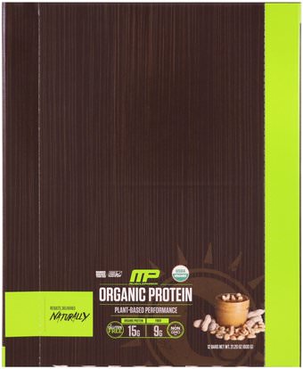 MusclePharm Natural, Organic Protein Bar, Peanut Butter, 12 Bars, 21.20 oz (600 g) ,والرياضة، والمكملات الغذائية، والبروتين