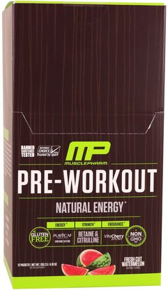 MusclePharm Natural, Pre-Workout, Natural Energy, Fresh Cut Watermelon, 12 Packets, 4.91 oz (139.2 g) ,والصحة، والطاقة، والرياضة، تجريب