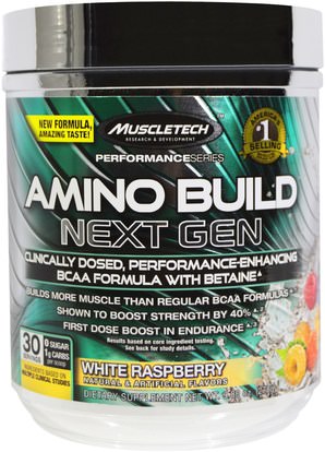 Muscletech, Amino Build, Next Gen BCAA Formula With Betaine, White Raspberry, 9.80 oz (278 g) ,والرياضة، تجريب
