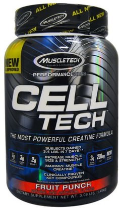 Muscletech, Cell Tech, The Most Powerful Creatine Formula, Fruit Punch, 3.09 lbs (1.40 kg) ,الرياضة، الكرياتين