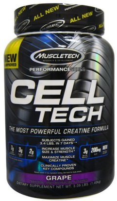 Muscletech, Cell Tech, The Most Powerful Creatine Formula,Grape, 3.09 lbs (1.40 kg) ,الرياضة، الكرياتين