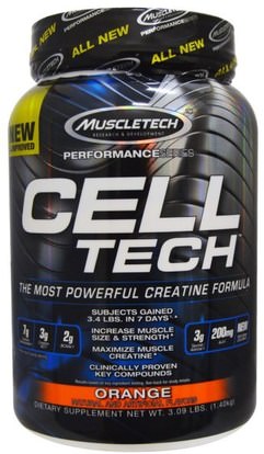 Muscletech, Cell Tech, The Most Powerful Creatine Formula, Orange, 3.09 lbs (1.40 kg) ,الرياضة، الكرياتين