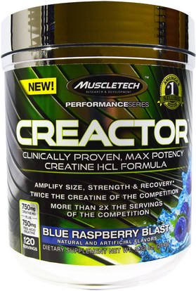 Muscletech, Creactor, Blue Raspberry Blast, 9.32 oz (264 g) ,الرياضة، الكرياتين
