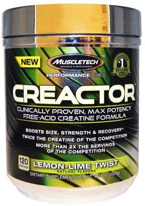 Muscletech, Creactor, Creatine Formula, Lemon-Lime Twist, 7.76 oz (220 g) ,الرياضة، الكرياتين
