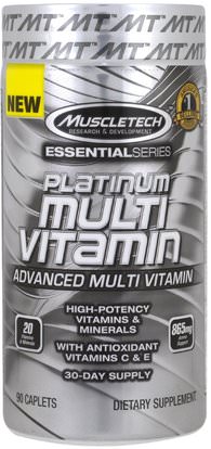 Muscletech, Essential Series, Plantinum Multi Vitamin, 90 Caplets ,الفيتامينات، الرياضة