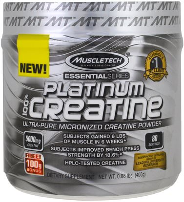 Muscletech, Essential Series, Platinum 100% Micronized Creatine, Unflavored, 0.88 lbs (400 g) ,رياضات