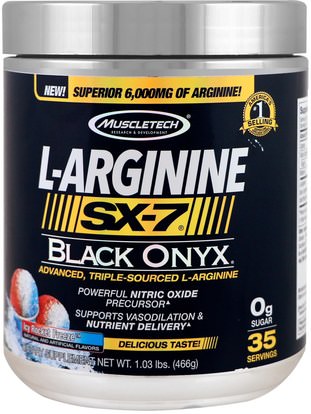 Muscletech, L-Arginine, SX-7, Black Onyx, Icy Rocket Freeze, 1.03 lbs (466 g) ,المكملات الغذائية، والأحماض الأمينية، والرياضة، ل أرجينين