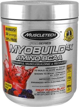 Muscletech, MyoBuild 4X Amino-BCAA, Fruit Punch Blast, 11.71 oz (332 g) ,رياضات