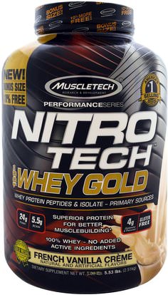 Muscletech, Nitro Tech, 100% Whey Gold, French Vanilla Creme, 5.53 lbs. (2.51 kg) ,رياضات