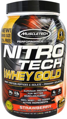 Muscletech, Nitro Tech, 100% Whey Gold, Strawberry, 2.20 lbs (999 g) ,رياضات