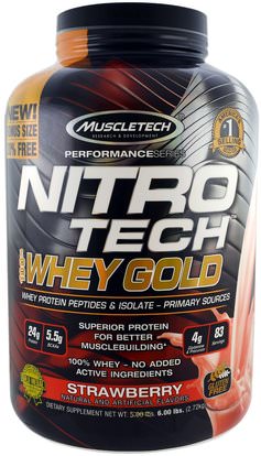 Muscletech, Nitro Tech 100% Whey Gold, Strawberry, 5.53 lbs (2.51 kg) ,رياضات