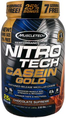 Muscletech, Nitro Tech Casein Gold, Chocolate Supreme, 2.53 lbs (1.15 kg) ,والرياضة، والرياضة، ومنتجات الانتعاش