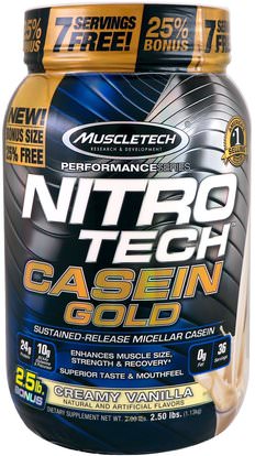 Muscletech, Nitro Tech Casein Gold, Creamy Vanilla, 2.50 lbs (1.13 kg) ,والرياضة، والرياضة، ومنتجات الانتعاش