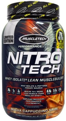 Muscletech, Nitro Tech, Mocha Cappuccino Swirl, 2.00 lbs (907 g) ,الرياضة، مسليتيك نيترو التكنولوجيا