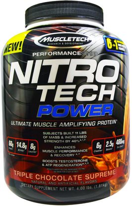 Muscletech, Nitro Tech Power, Ultimate Muscle Amplifying Protein, Triple Chocolate Supreme, 4.00 lbs (1.81 kg) ,الرياضة، مسليتيك نيترو التكنولوجيا