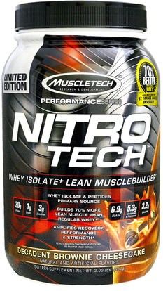 Muscletech, Nitro-Tech, Whey Isolate + Lean Musclebuilder, Decadent Brownie Cheesecake, 2.00 lbs (907 g) ,الرياضة، مسليتيك نيترو التكنولوجيا