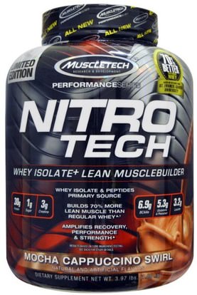 Muscletech, NitroTech, Whey Isolate+ Lean Musclebuilder, Mocha Cappuccino Swirl, 3.97 lbs (1.80 kg) ,الرياضة، مسليتيك نيترو التكنولوجيا