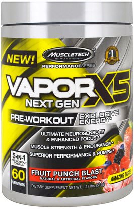 Muscletech, Peformance Series, VaporX5 Net Gen, Fruit Punch Blast, 1.17 lbs (531 g) ,والصحة، والطاقة، والرياضة