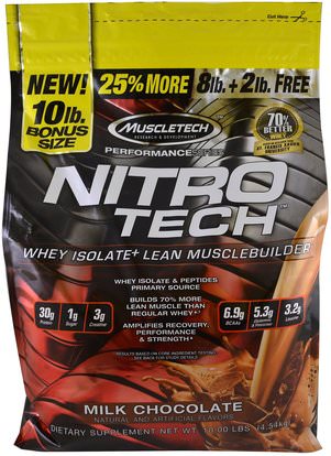 Muscletech, Performance Series, Nitro-Tech, Whey Isolate + Lean Musclebuilder, Milk Chocolate, 10 lbs (4.54 kg) ,رياضات