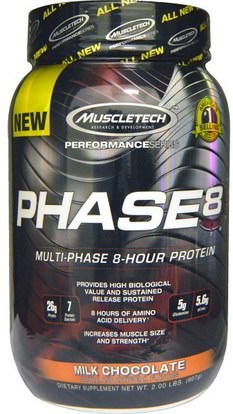 Muscletech, Performance Series, Phase8, Multi-Phase 8-Hour Protein, Milk Chocolate, 2.00 lbs (907 g) ,والرياضة، تجريب
