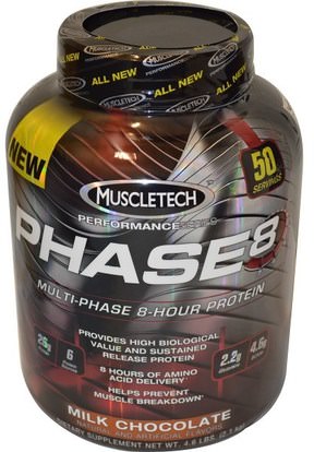 Muscletech, Performance Series, Phase8, Multi-Phase 8-Hour Protein, Milk Chocolate, 4.60 lbs (2.09 kg) ,والرياضة، تجريب