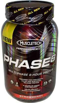 Muscletech, Performance Series, Phase8, Multi-Phase 8-Hour Protein, Strawberry, 2.0 lbs (907 g) ,والرياضة، تجريب
