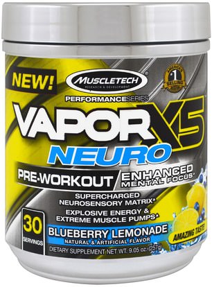 Muscletech, Performance Series, VaporX5 Neuro, Blueberry Lemonade, 9.05 oz (257 g) ,والصحة، والطاقة، والرياضة