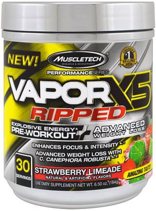 Muscletech, Performance Series, VaporX5 Ripped, Strawberry Limeade, 6.50 oz (184 g) ,والصحة، والطاقة، والرياضة