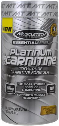 Muscletech, Platinum, 100% Carnitine, 180 Capsules ,المكملات الغذائية، والأحماض الأمينية، ل كارنيتين، أسيتيل ل كارنيتين والرياضة