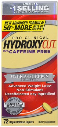 Muscletech, Pro-Clinical Hydroxycut, 99% Caffeine Free, 72 Rapid Release Caplets ,وفقدان الوزن، والنظام الغذائي، والرياضة