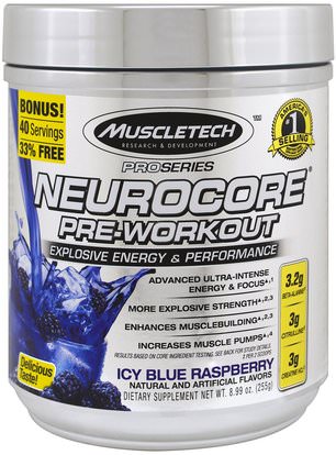 Muscletech, Pro Series, Nuerocore Pre-Workout, Icy Blue Raspberry, 8.99 oz (255 g) ,والصحة، والطاقة، والرياضة