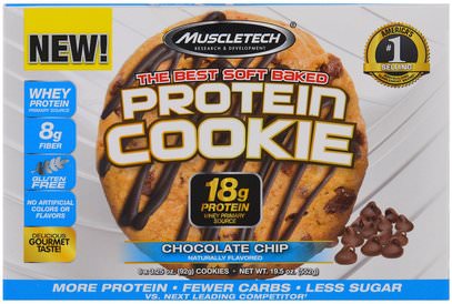 Muscletech, Protein Cookie, Chocolate Chip, 6 Cookies, 3.25 oz (92 g) Each ,رياضات