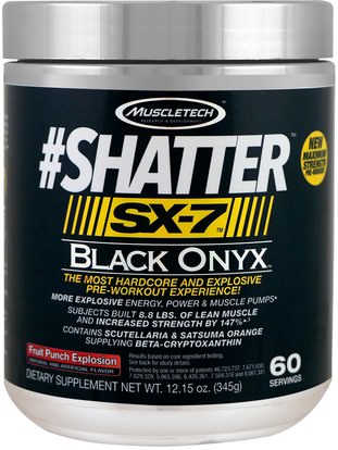 Muscletech, #Shatter, SX-7, Black Onyx, Pre-Workout, Fruit Punch Explosion, 12.15 oz (345 g) ,والصحة، والطاقة، والرياضة
