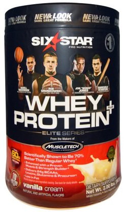 Six Star, Six Star Pro Nutrition, Whey Protein +, Elite Series, Vanilla Cream, 2.00 lbs (907 g) ,المكملات الغذائية، بروتين مصل اللبن، والرياضة